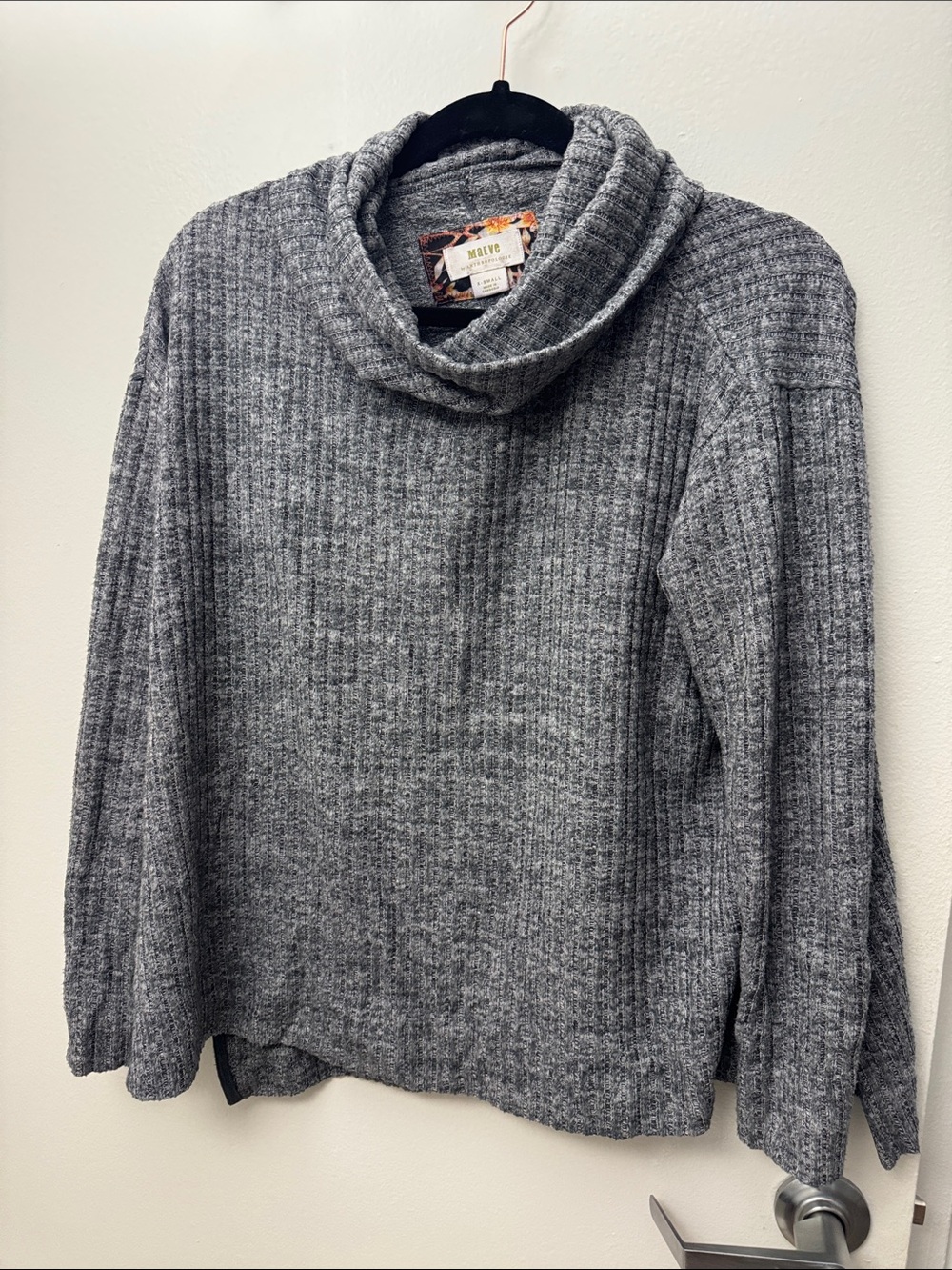 Maeve Heather Gray Ribbed Cowl Neck Sweater
